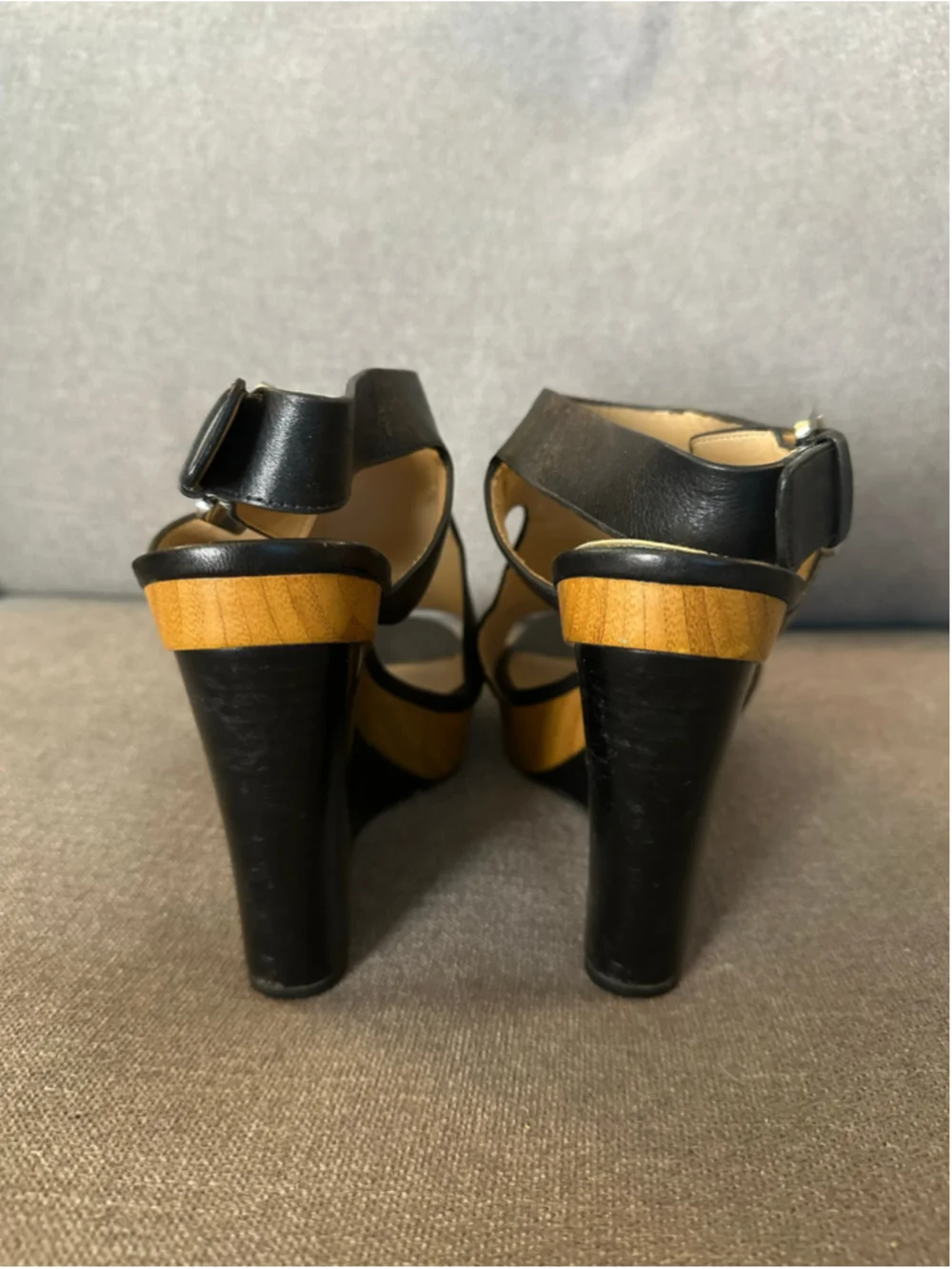 Michael Kors Black and Tan Wedge Sandals Size 9